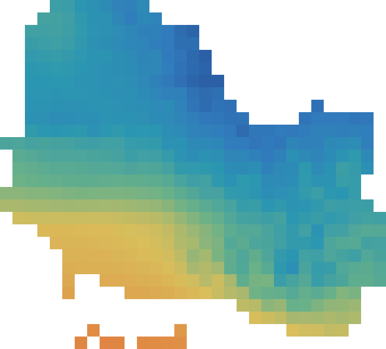 Colour map of modelled annual solar electricity output across Kingston and St Andrew. Output is stronger across the southern urban and coastal area and lower in the northern hills.