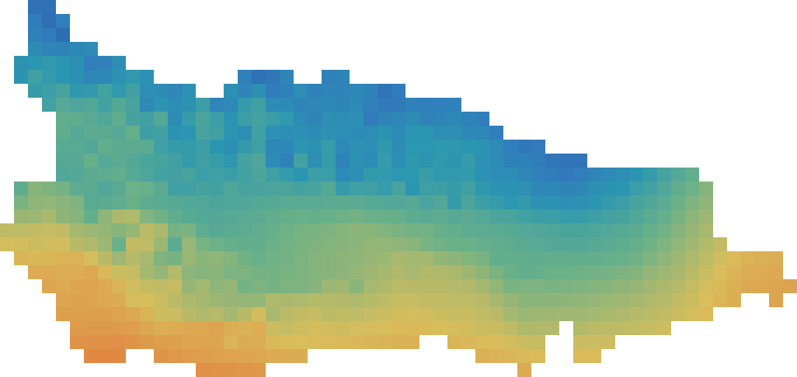 Colour map of modelled annual solar electricity output across St Thomas.
